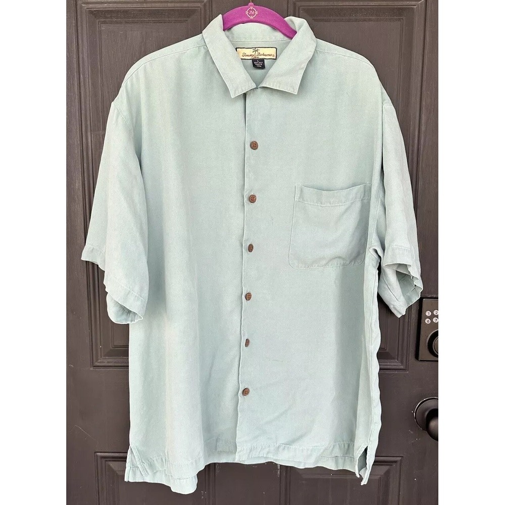 Tommy Bahama Men's L Birdie Bungalow‎ Classic Silk Blue Embroidered Shirt FLAWS